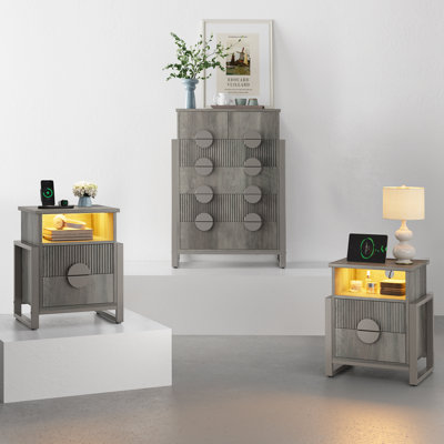 Wrought Studioâ„¢ 3 Piece Bedroom Set - 6 Drawer Fluted Tall Dresser And Two 2 Drawer Fluted Nightstands