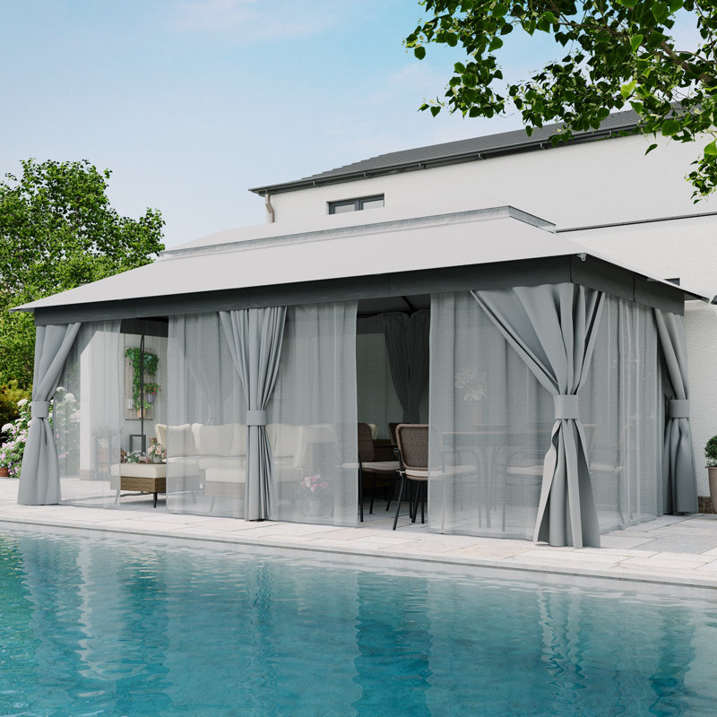 Gray Steel 8x8 Patio Gazebo with Curtains