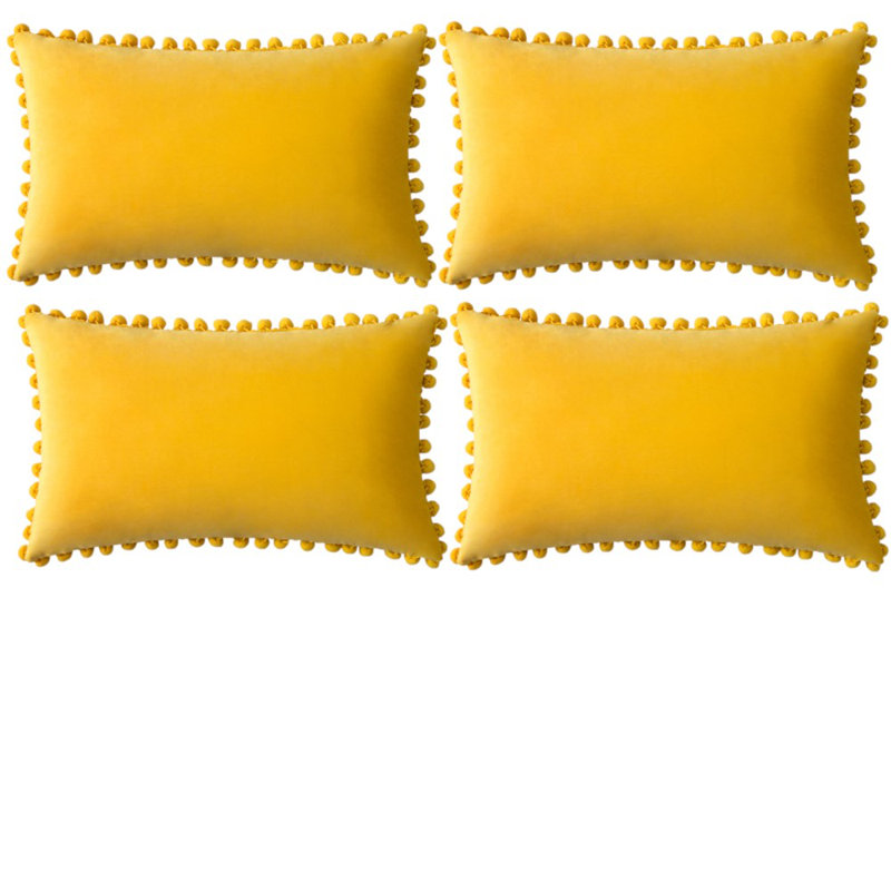 Housse de coussin en velours, Jaune, Housse de coussin seulement - sans coussin, 14 po x 20 po