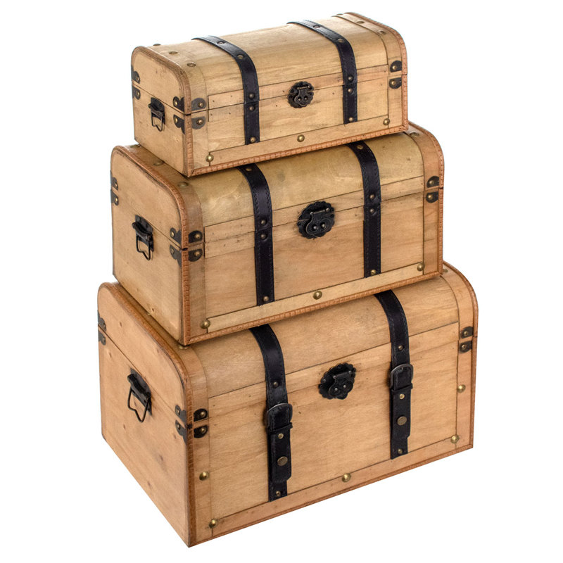 Appel 3 Piece Wooden Decorative Trunk Set