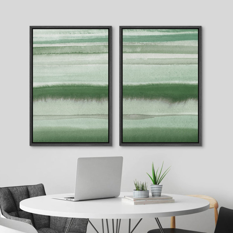 «Émeraude vert pastel, coups de peinture murale, art moderne, décor rustique minimaliste, chambre à coucher», 2 pièces, Noir