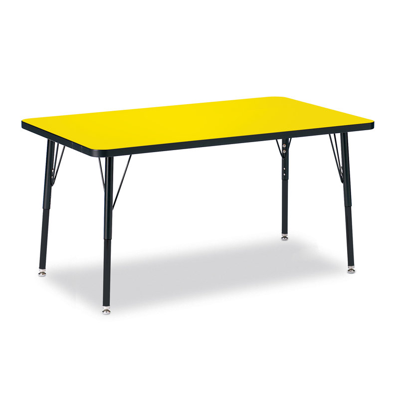 Oak and Black Adjustable Rectangle Activity Table with Steel Legs