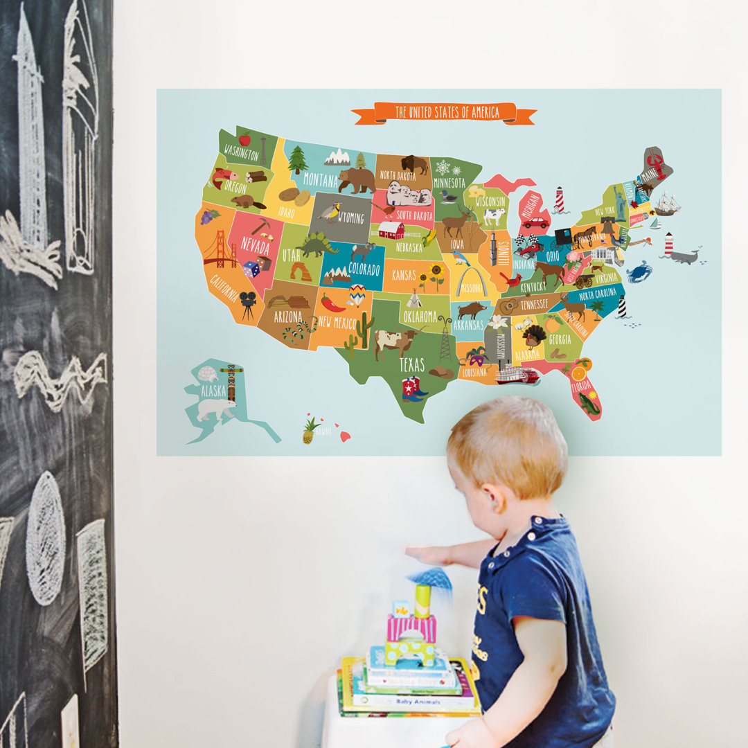 USA Map Poster Wall Decal Simple Shapes 