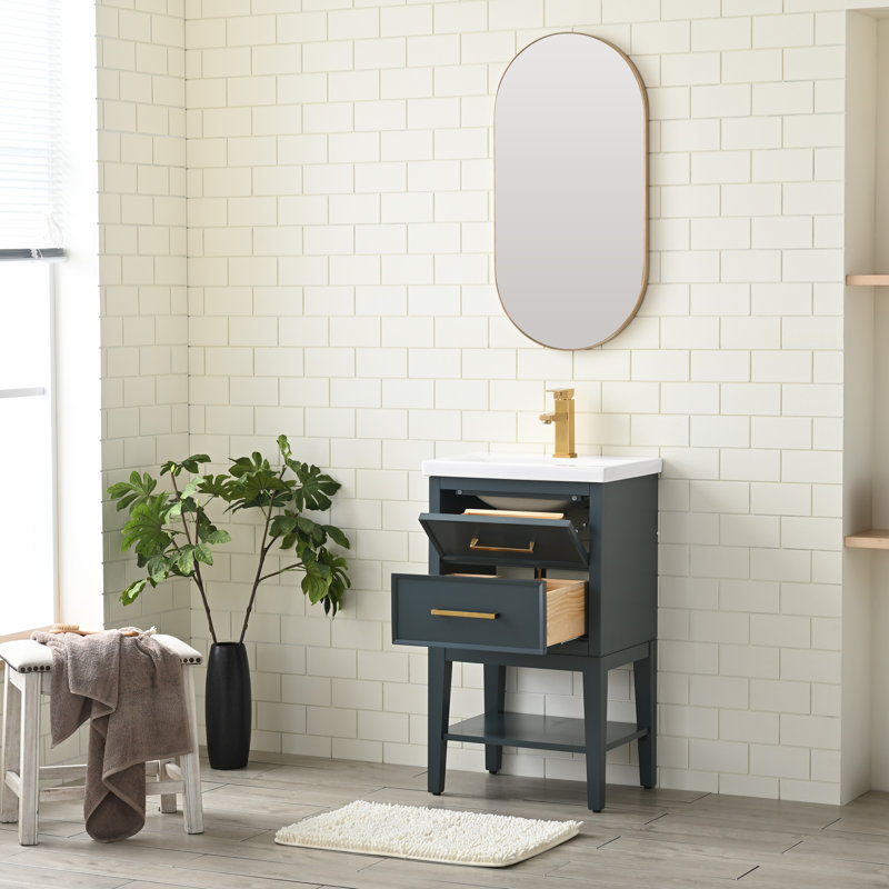 Brodnax 20" Single Bathroom Vanity with Ceramic Top, Vintage Blue