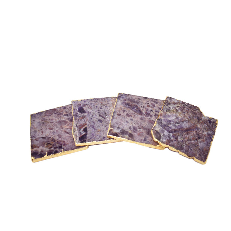 Ensemble de 4 sous-verres carrés, Mauve / doré