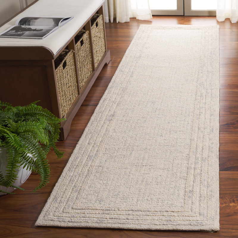 Sharifa Ebony Hand Tufted Wool And Cotton Bordered Rug, Runner 2'3" x 9'