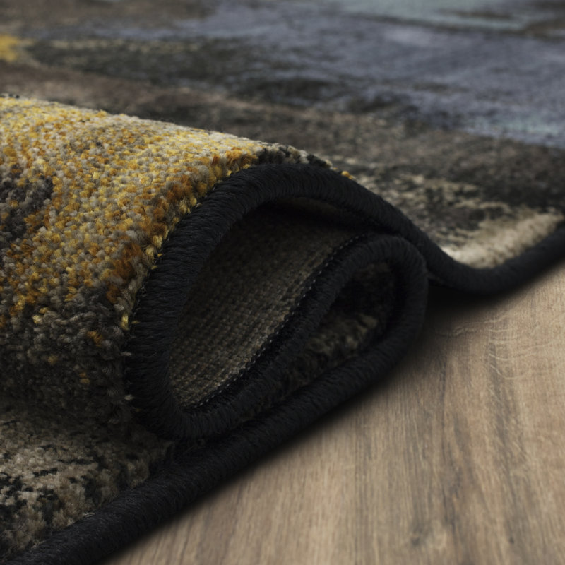 Abstract Blue and Multicolor Wool Area Rug
