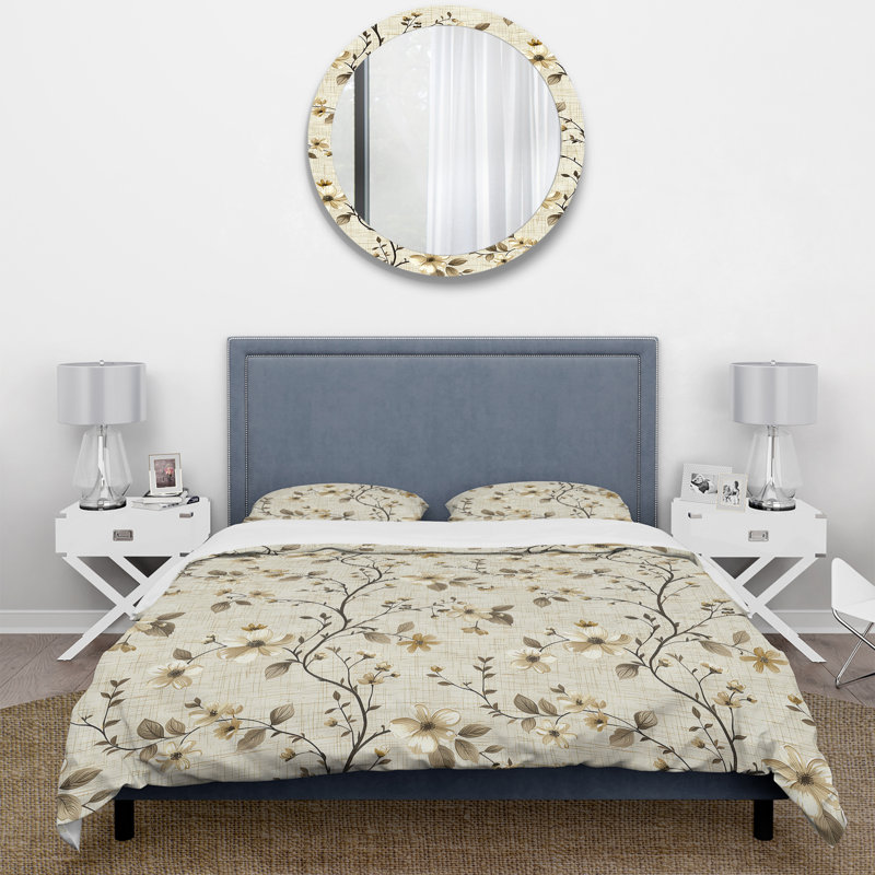 Ensemble de housse de couette Beige Yellow Country Floral Chic II - Floral, Housse de couette simple + 2 taies décoratives st