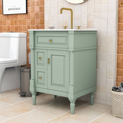 Meuble-lavabo autoportant avec lavabo, tablette réglable, tiroirs et armoire de rangement