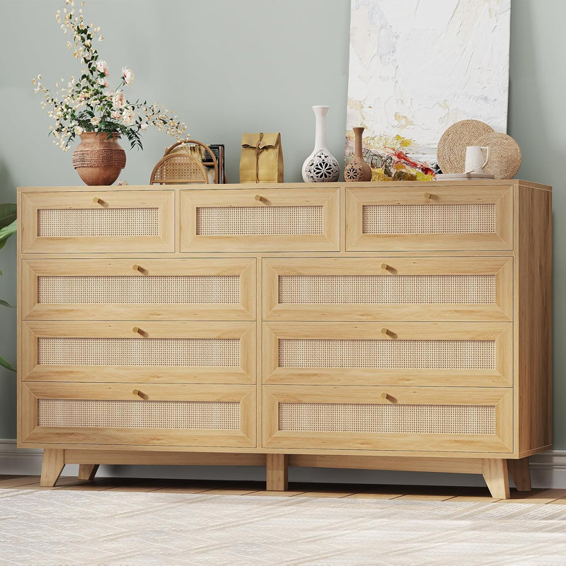 Commode 9 tiroirs Rattan , Naturel
