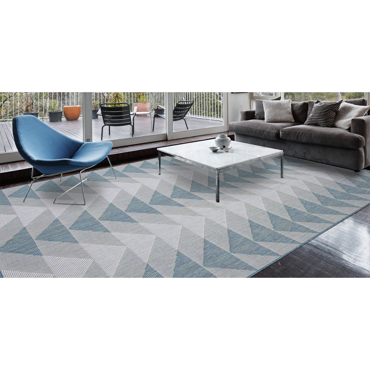 George Oliver Camdenton Geometric Teal Blue Indoor / Outdoor Area Rug ...