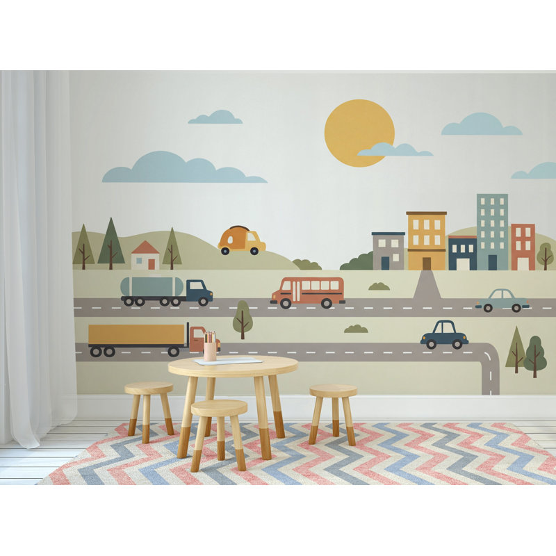 Papier peint transport mural, construction de ville amovible, 100 po x 96 po, Peler et coller