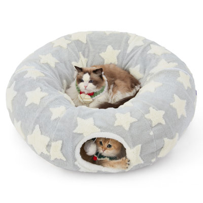 Lesure Cat Tunnel Bed for Indoor Cats - Cute Cat Donut Tunnel Toys for Small Large Cats with Washable Circle Cushion, Round Pet Peekaboo Cave Toy for Kitten/Puppy/Rabbit