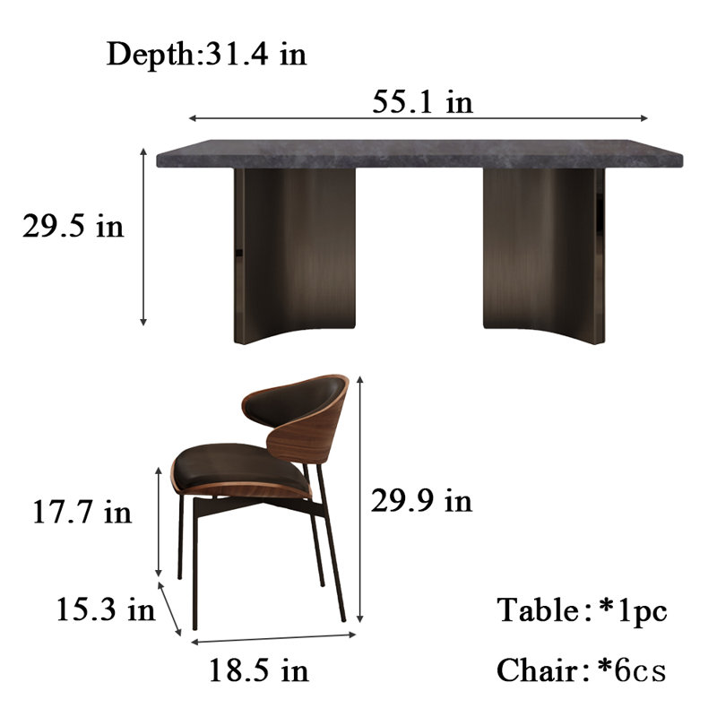 Ensemble de salle à manger Rock Plate, H 29,5 po x L 55,1 po x l 31,4 po