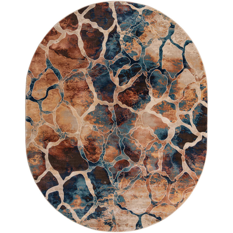 Tapis contemporain contemporain de couleur brique, Ovale 7 pi 10 po x 10 pi