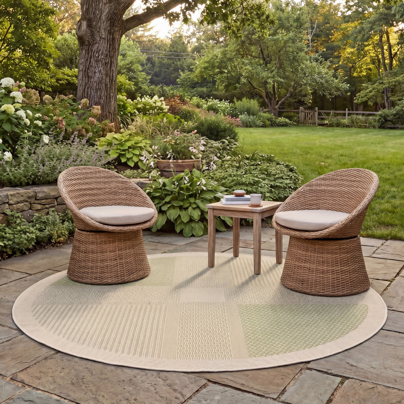 Stevison Performance Geometric Indoor/Outdoor Area Rug, Round 5'3"