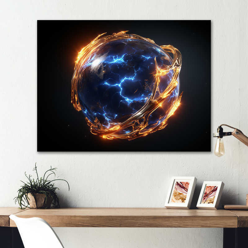 «Blue and Gold Orbit», art mural en métal «Planète de l'espace», H 12 po x l 20 po x P 1 po