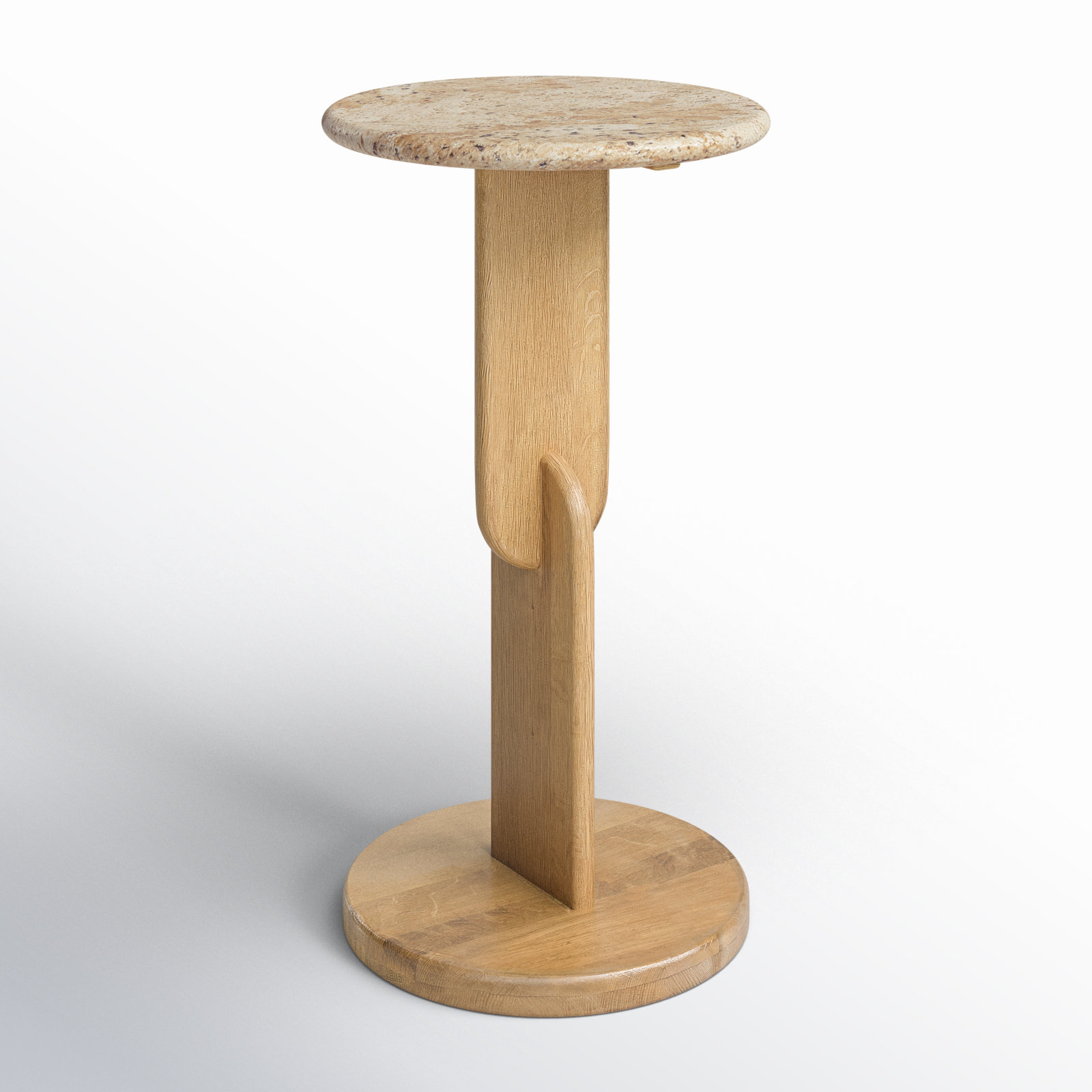 Kielle 10" Genuine Marble End Table, Oak, Travertine