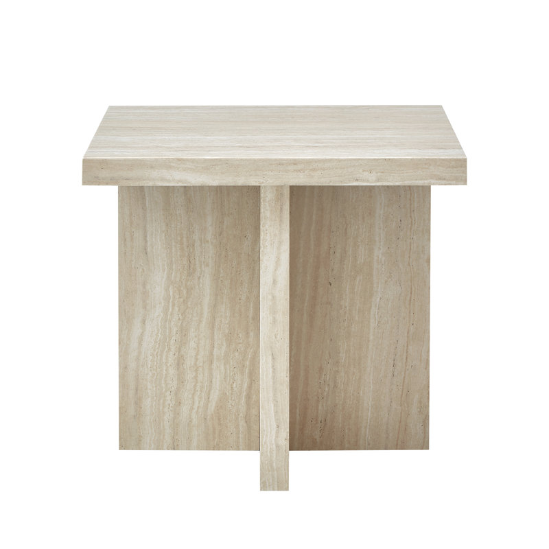 Roundhill Furniture Cavira Modern Faux Marble Living Room End Table, Square, Beige, Beige