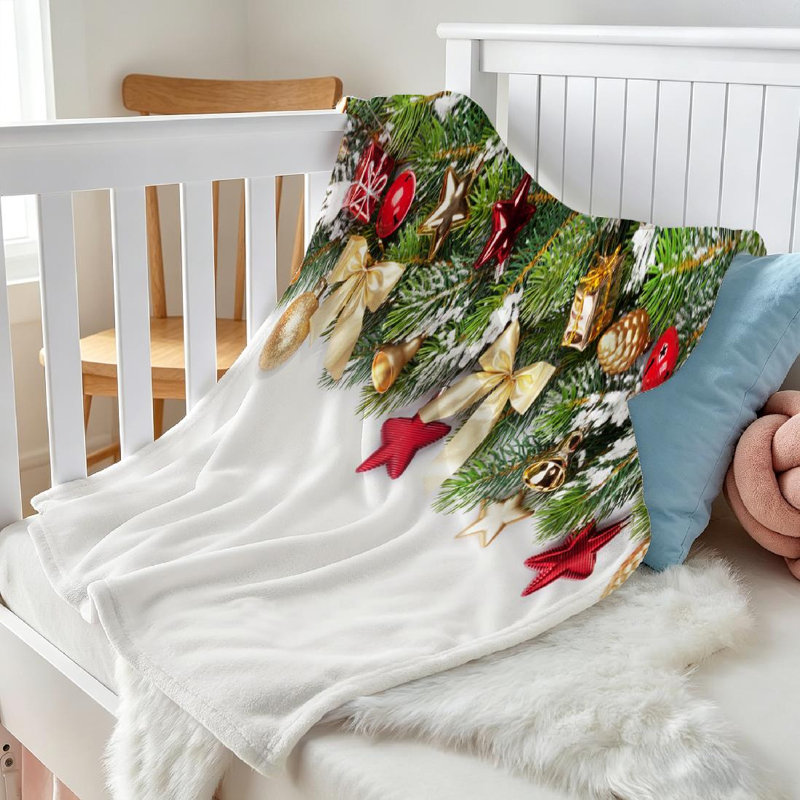 Jeté en molleton blanc ultra doux en flanelle, décorations de Noël et imprimé recto, Throw 30" x 40"