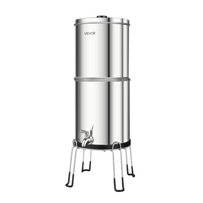 Gravity-fed Water Filter System, 2.25G 304 Stainless-Steel Countertop Water Filtration System, Reduces Lead and up to 99% of Chlorine, w/ 2 Carbon Filter, 2 Defluorination Filter, Spigot, Stand