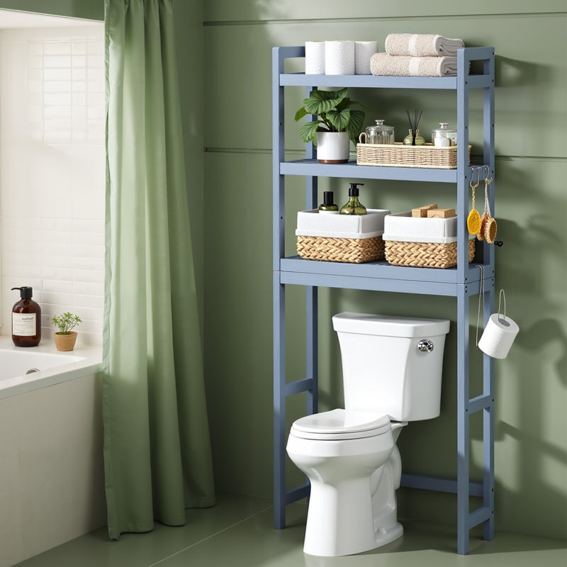3-Tier Over The Toilet Storage with Adjustable Shelf, Forest Freen, 67" H x 25" W x 10" D
