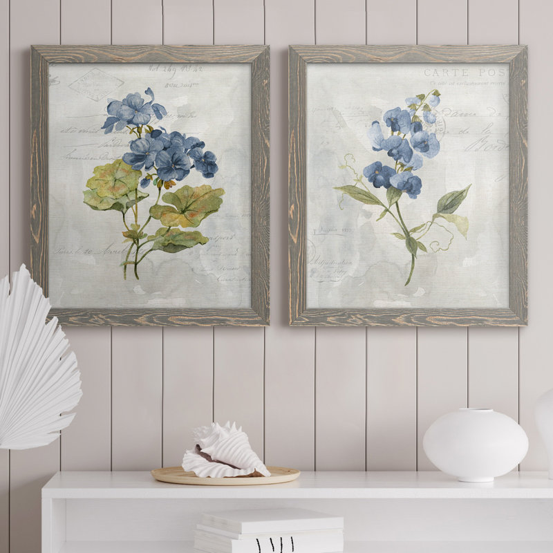 Lin bleu géranium - ensemble de 2 reproductions d'art, Toile encadrée, H 24 po x l 36 po, Gris