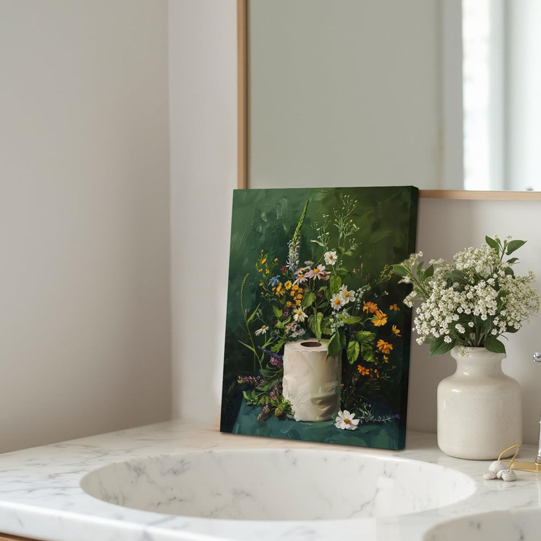 Wall Art Set Of 3, Dark Green Moody Flower Canvas Prints