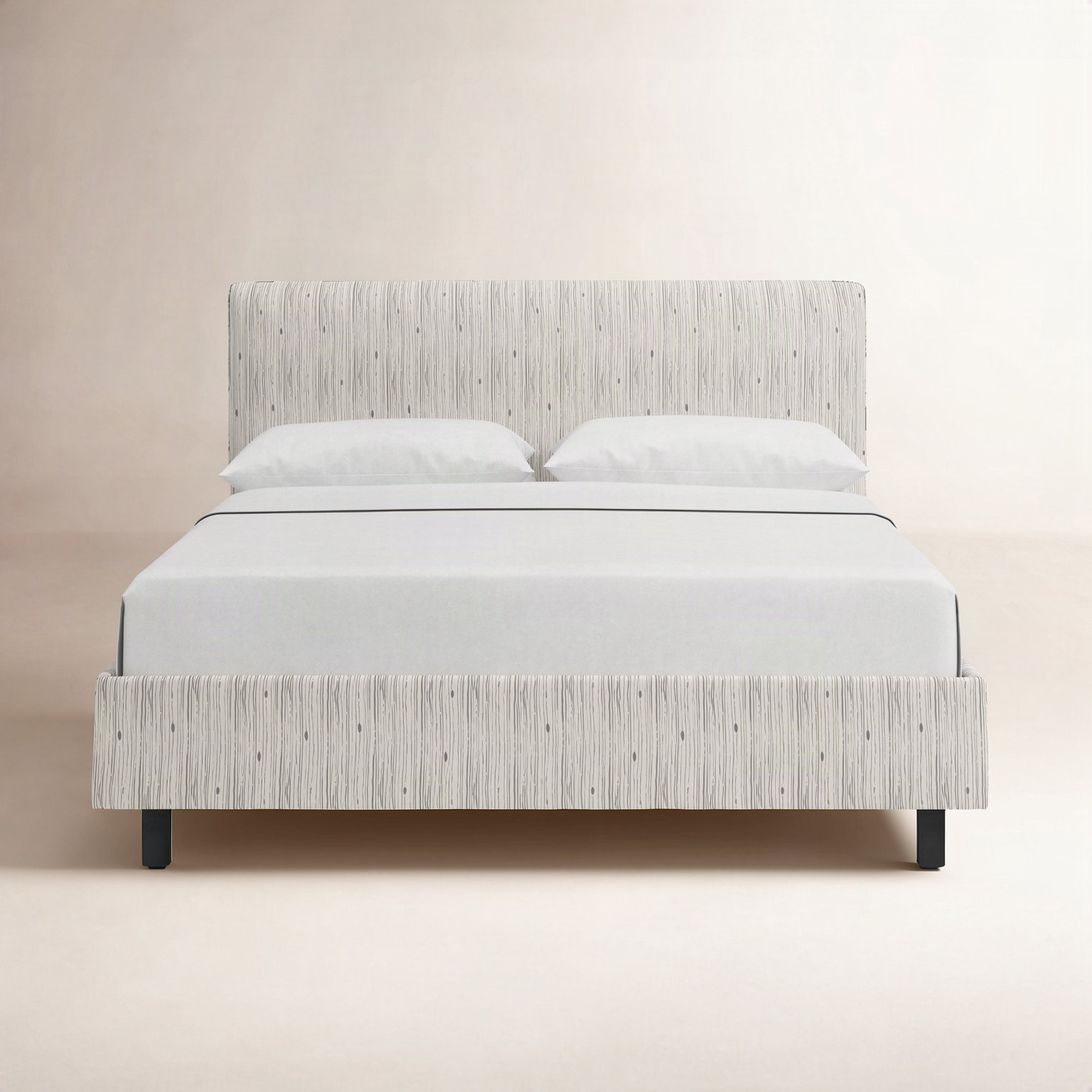 Avila Cotton Upholstered Bed, King, Shibori Stripe Grey