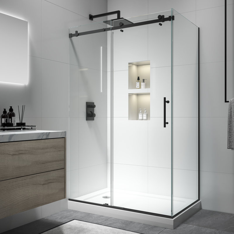 Cabine de douche rectangulaire coulissante sans cadre Julien l 48 po x P 34 po x H 76 po, Noir
