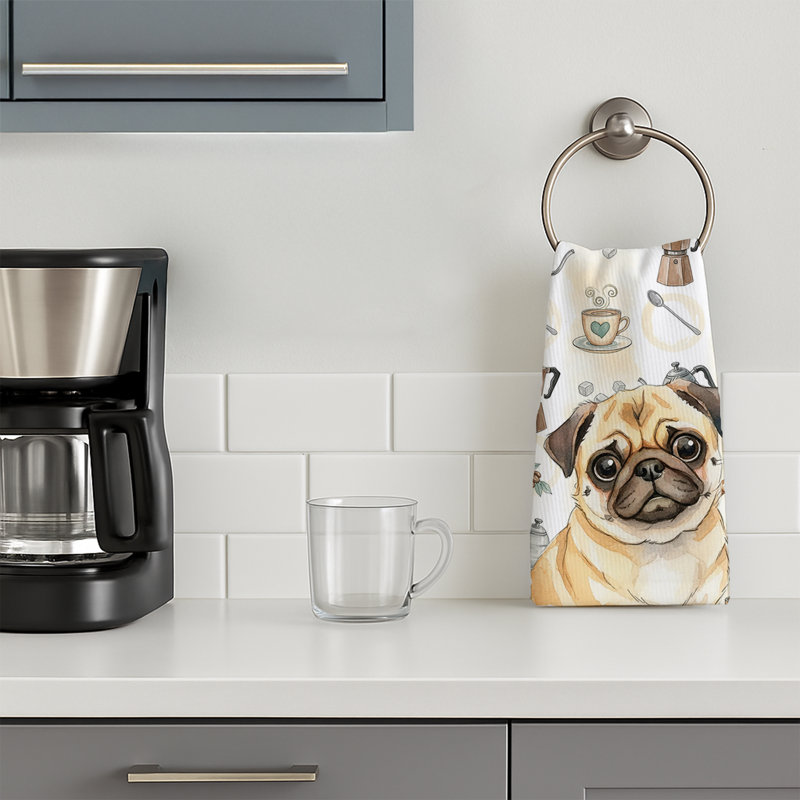 Fawn Pug Coffee Bar Kitchen Towel, Fawn Pug