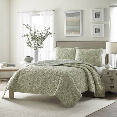 Laura Ashley Natalie Light Green/Ivory Cotton Reversible Farmhouse /  Country Comforter & Reviews
