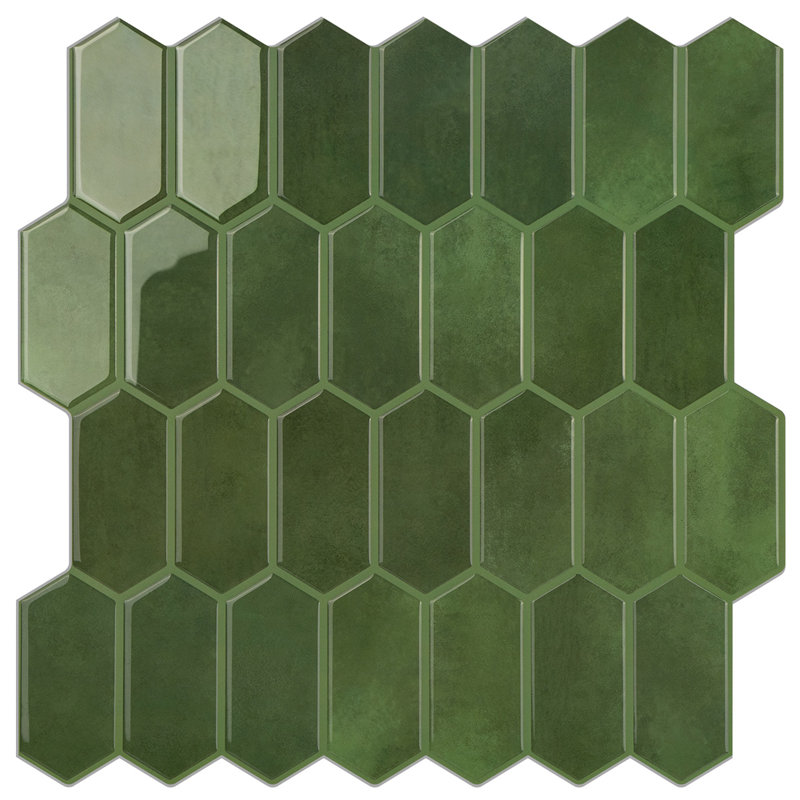 Green Peel And Stick Elongated Hex Backsplash Self-Adhesive Vinyl Wall Tile  (Set Of 10)
