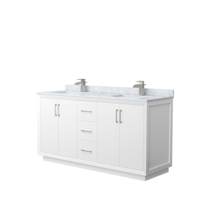 66 " W Freestanding Standard Free Standing 2 Double Vanity Bathroom Vanity With Genuine Marble Top