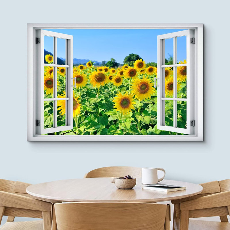 Fenêtre de paysage «Window View Neon Sunflower Botanical Floral Field Nature Scenic Landscape» sur, H 12 po x l 18 po