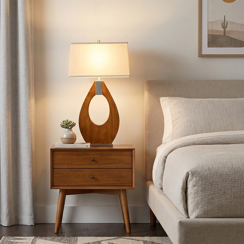 Lampe de table Pearson, 30 po, bois de pacanier et nickel brossé, interrupteur rotatif à 3 voies