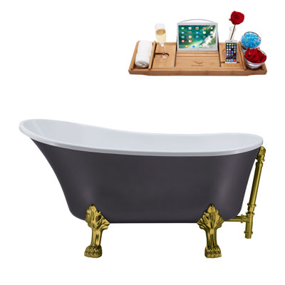 55" Streamline Clawfoot Soaking Acrylic Bathtub With Drain, Clawfeet, and Bamboo Tray