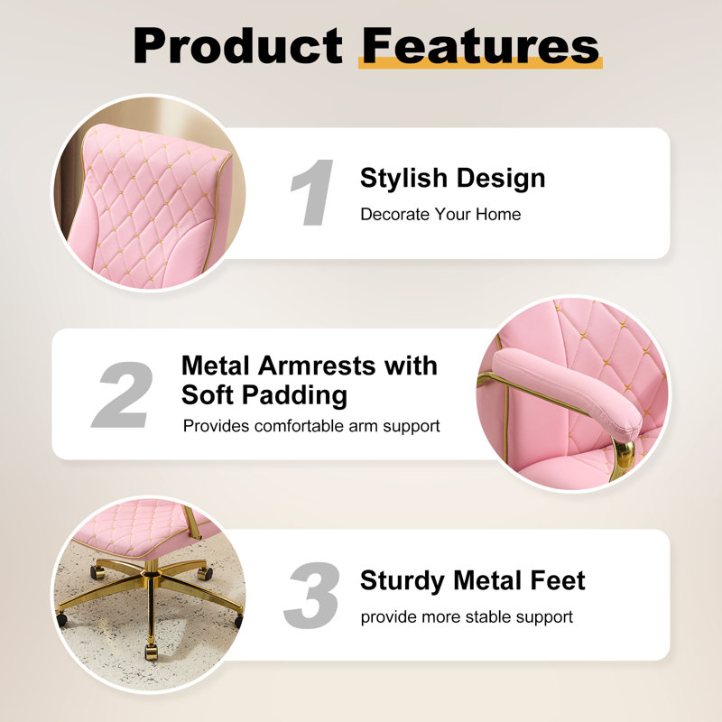 Ergonomic Faux Leather Home Office Chair, Pink