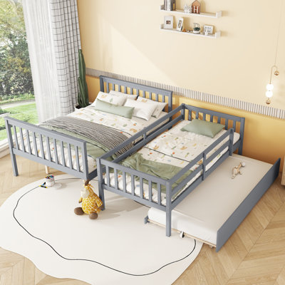 Bunk Bed Twin Over Twin with Convertible Ladder and Guardrail, Convertible Bed