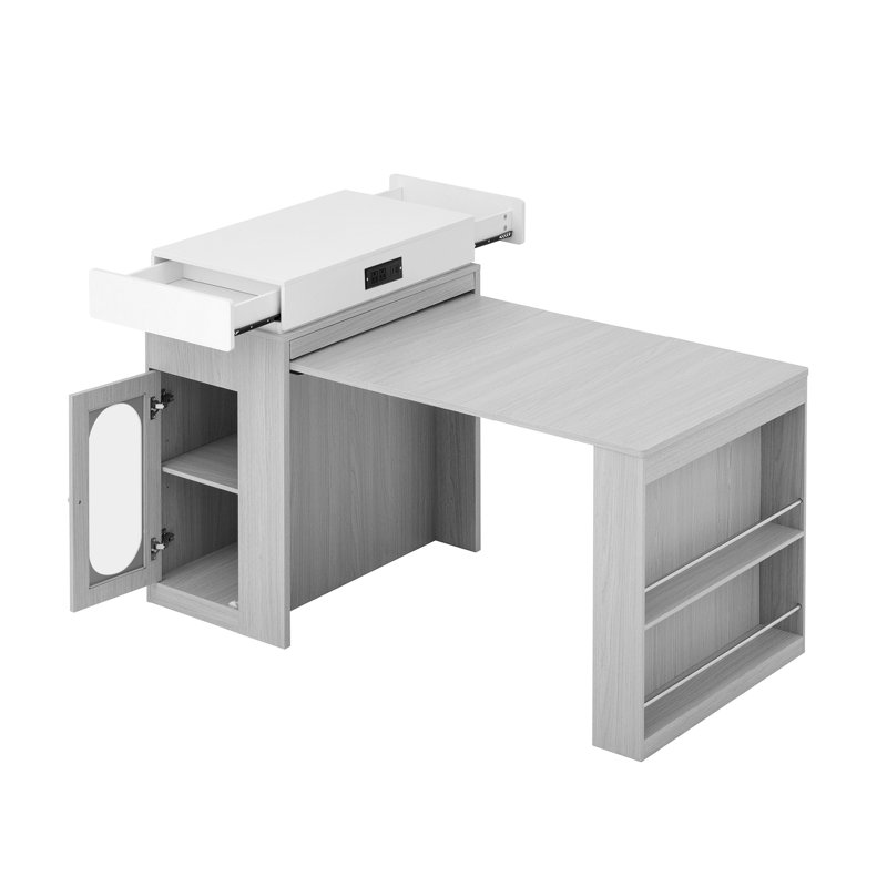 Table de salle à manger pliante avec station de charge, Gris