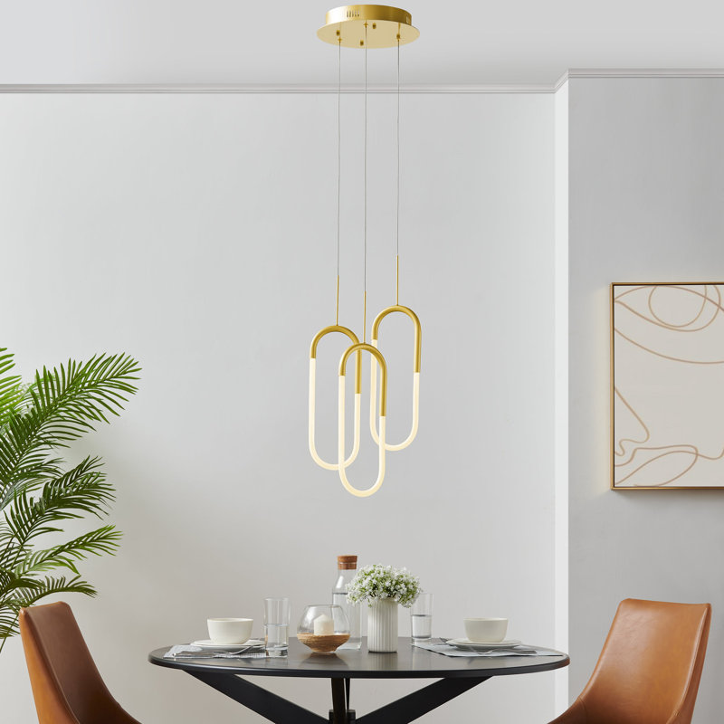 3 - Light Geometric LED Chandelier, Gold