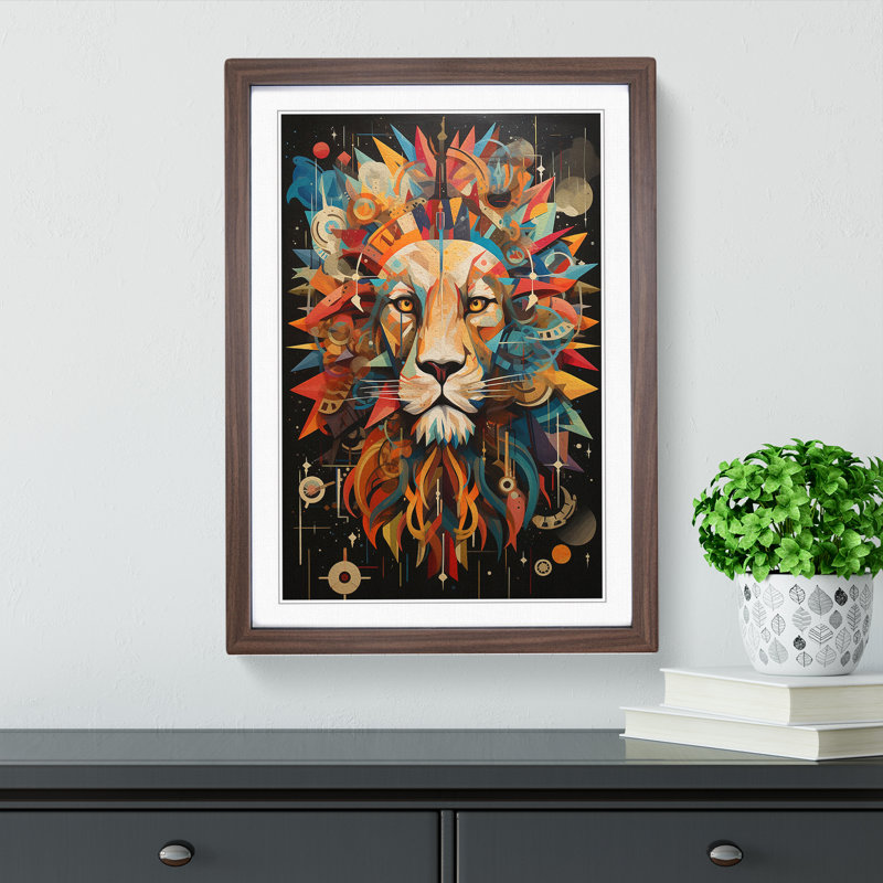 Leo Zodiac Dadaism No.2 - Single Picture Frame Print on Wood, Walnut Framed, 64cm H x 46cm W x 2cm D