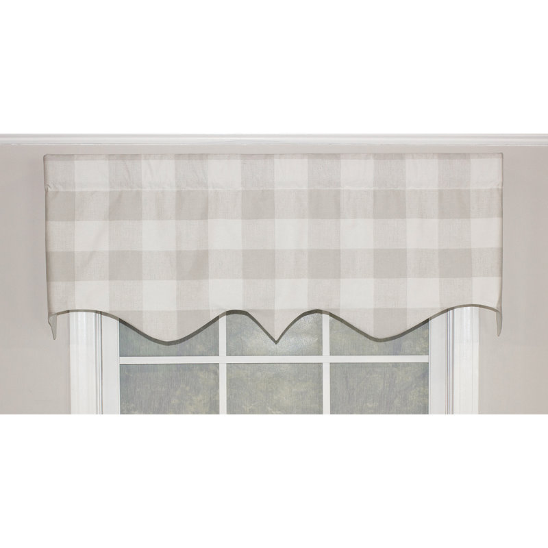Haleyville Cotton Blend Checkered Scalloped Window Valance, Grey