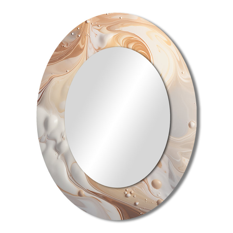 Abstract Milky White Flow I - Cream Oval Wall Mirror Decor, 43" x 33"