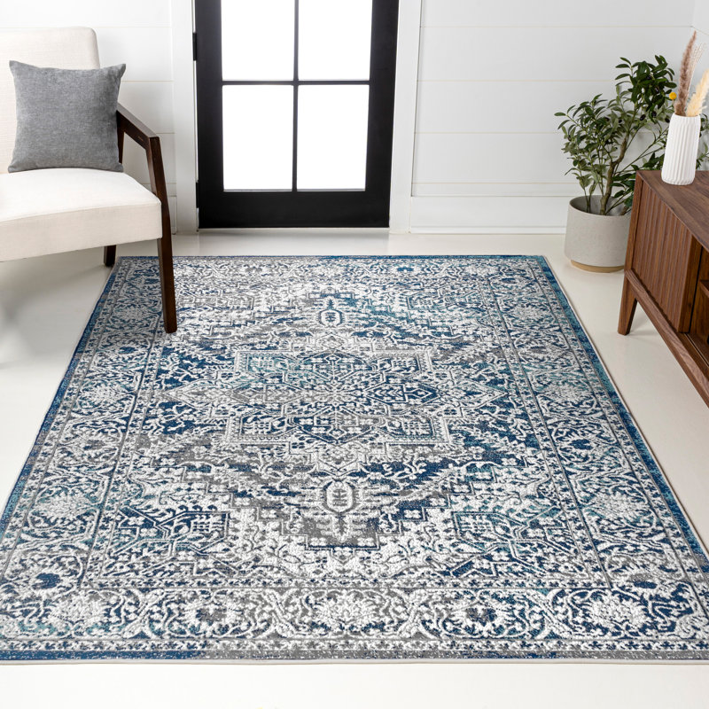 Tapis bleu marine / gris clair Modern, Rectangle 4pi x 6 pi