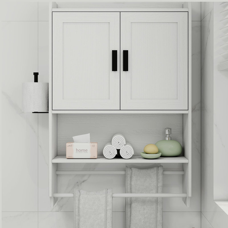 Bathroom Wall Cabinet with Doors,Adjustable Shelf,Towel Bar and Paper Holder, Over The Toilet Storage Cabinet, Medicine Cabinet for Bathroom-White