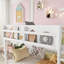 Lit superposé bas simple au-dessus de simple, lit superposé au sol avec échelle, lit superposé simple en bois massif pour enfants et enfants, blanc-359705131
