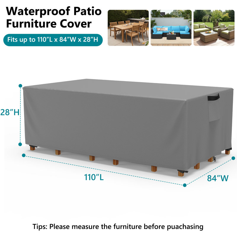 Waterproof Rectangular Patio Furniture Cover For Outdoor Furniture, Gray