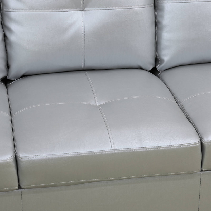 Canapé et chaise longue avec repose-pieds Beesley, Orienté à droite, Noir, Similicuir gris pâle poudré