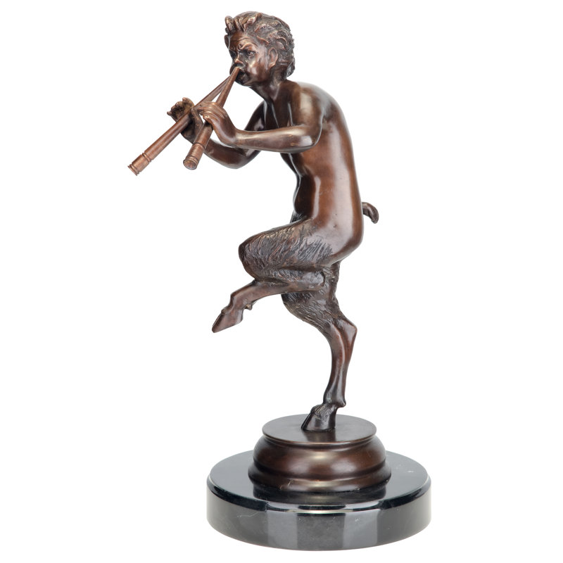 Medium Bronze Greek God Pan Statue with Marble Base